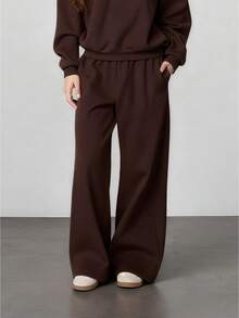 Womens Wide Leg Sweatpants High Waisted Baggy Pants Fashion Teen Girl Drawstring Athletic Joggers Fall Winter Clothes For Women - 棕色 - 查看 1