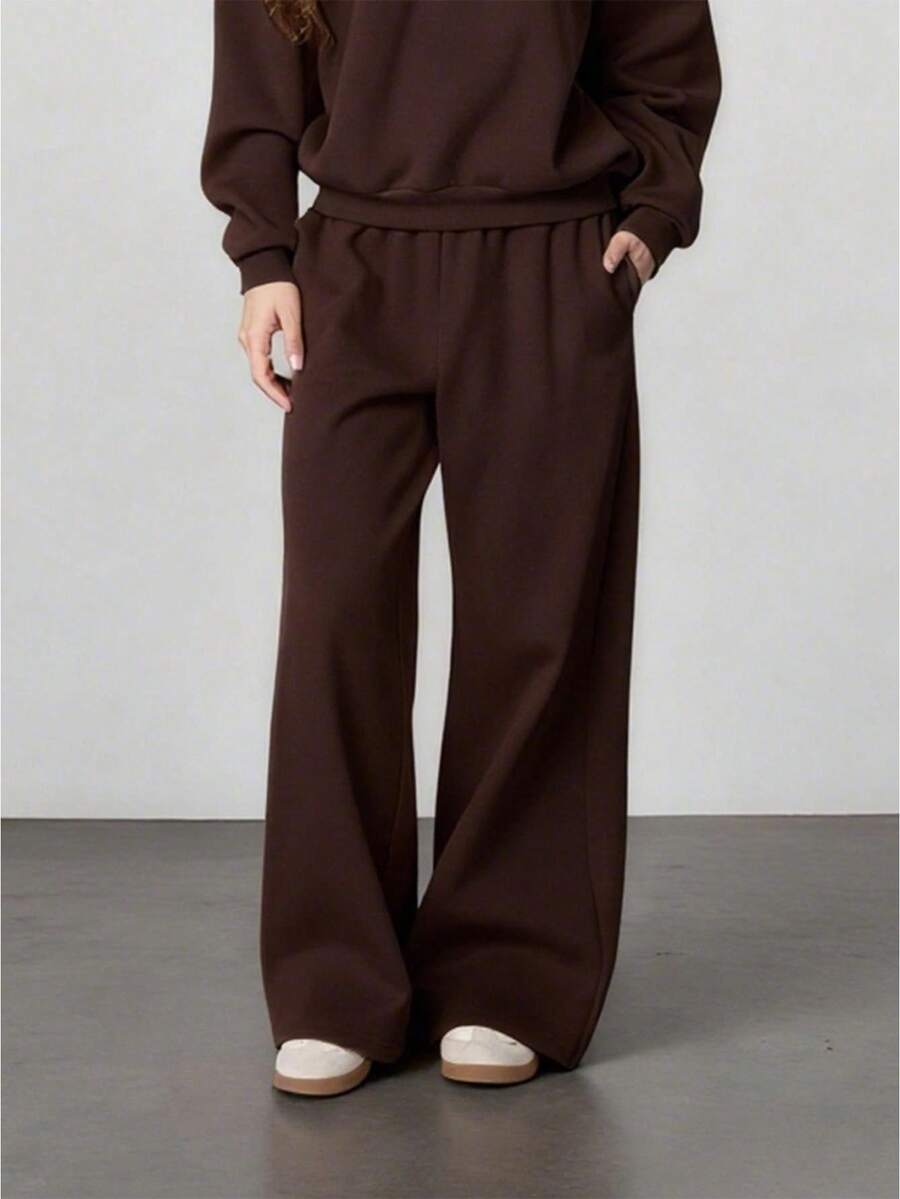 Womens Wide Leg Sweatpants High Waisted Baggy Pants Fashion Teen Girl Drawstring Athletic Joggers Fall Winter Clothes For Women - 棕色 - 查看 1