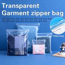 100pcs Transparent Garment Zipper Bags, 12mil Thick Clothes Packaging Bags, Self-Sealing Storage Plastic Bags, Customizable - 100 Pieces / Transparent 12-filament With Holes - View 1