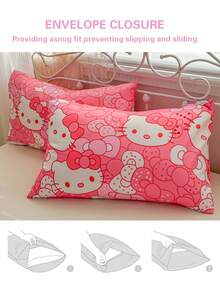 SANRIO 2/3pcs  Bedding Set - /// (1pc Duvet Cover + 1/2pc Pillowcase, No Filling) Cute Cartoon Full Size, Soft & Comfortable, Suitable For Dorm, Home Bedroom, Hotel, All Seasons, With Zipper Closure And Pillowcase, Multi-Color Durable, Oversized Bedding Set, Oversized Duvet Cover Set - 蝴蝶結KT - 查看 3