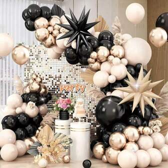 117 件/147 件（1 套）不同尺寸的黑色、白色和金色派对装饰气球，气球拱门套装，独特的爆炸星形气球，DIY 气球树，气球拱门，生日，婚礼，情人节，派对装饰，节日，婚礼气球花束，气球套装