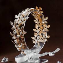 1pc Handmade Bridal Headband Headpiece, Faux Pearl & Gold Leaf Design, Wedding/Performance Accessory - Gold - View 8