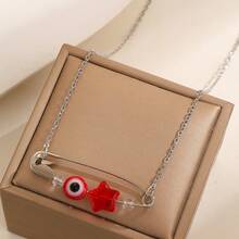 1pc Creative Chrysanthemum Zirconia Brooch Necklace, Devil's Eye Pendant Clavicle Chain, Minimalist Floral Element Necklace, Suitable For Daily Wear And Unique Gift