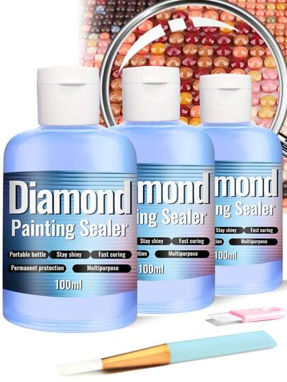 100ml/200ml/300ml Handmade Diamond Painting Sealant, DIY Diamond Painting Glue Accessories With Brush, Suitable For Adult Handmade Diamond Painting Art Glue And Tools