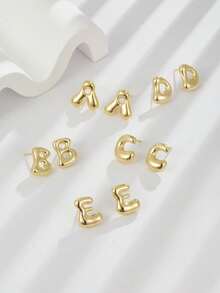 1 Pair Minimalist Ins Style 26 English Letter Stud Earrings For Women, Fashion Versatile A-Z Bubble Round Mirror Letter Earrings Accessories
