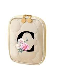 Borsa da trucco portatile semplice ed elegante, stampa floreale nera con iniziali da A a Z, borsa portatile per rossetti, clutch da viaggio, borsa cosmetica da viaggio portatile, borsa da toilette, borsa multifunzionale per riporre cosmetici, rossetti, cavi dati, medicinali, gioielli, articoli di uso quotidiano, regalo perfetto per amanti, famiglia, madre, amici, compagni di classe, colleghi, insegnanti, ideale per vacanze, compleanni, San Valentino, Ringraziamento, Natale, regali per donne, idee regalo per donne