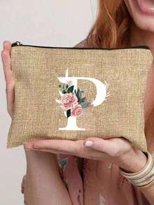 1 Stück Buchstabe A-Z Blumen Muster Make-up Tasche, Geschenk für Mädchen, süßer retro einfacher Mode Buchstaben Muster bedruckter Beutel Aufbewahrungstasche, Kosmetiktasche für kleine Artikel Aufbewahrung, Aufbewahrungstasche, Make-up Aufbewahrungstasche, Kulturbeutel, Clutch Tasche, leicht faltbare Aufbewahrungstasche, einfache Einkaufstasche, Lehrerin Geschenk Clutch Tasche, Aufbewahrung für Krankenschwestern, Ärzte, Lehrer Tasche, geeignet für persönliche Reise Kosmetikaufbewahrung - Verschiedenfarbig - Übersicht 16