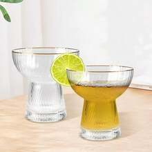 D4PCS Steml Margarita Glasses Hand Blown Elegant Vertical Stripes Margarita Glasses Thick Solid Clear Pink Glasses With Gold Rim For Champagne Wine Beer Drink Party Bar 10 Oz Gifts In Box - 清除4組 - 查看 7