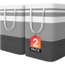 2 Pack Large Laundry Baskets, Waterproof, Freestanding Laundry Hampers, Collapsible Clothes Hamper With Reinforced Handles In Laundry Room, College Dorm, Bathroom, Bedroom (Grey, 75Lx2) - Xám - Xem 7
