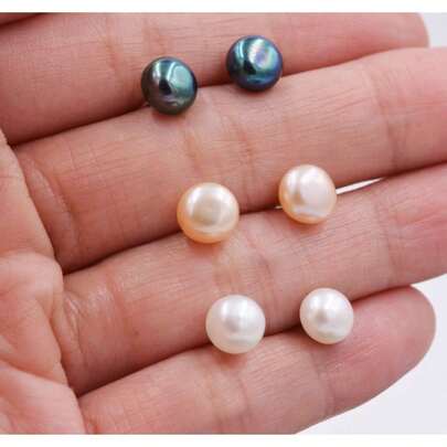 1Pair Beautiful Pair Of Real Fresh Water Pearl Stud Earrings In Sterling Silver, Pink Cream Or Black, Simple Classic Minimalist Jewellery A4