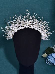 1 Stück luxuriöser romantischer Perlen- & Kristall-Dekor Braut-Krone, handgefertigter modischer Haarschmuck für Hochzeit, Party & Veranstaltungen