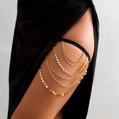 1 Piece Of Unique Multi-Layer Heart-Shaped Tassel Design Leg Chain, Body Accessory Zinc Alloy Jewelry, Retro And Sexy Style Women's Gift