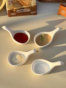 4件套创意天鹅造型调味碟，陶瓷小碗，可盛放番茄酱、沙拉酱、醋等，可爱鸭酱碟，适用于厨房、餐厅、餐桌摆设 - 彩色 - 查看 4