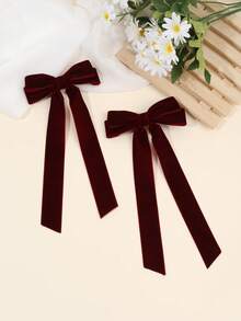 2个酒红色蝴蝶结发夹，女士纯色丝绒蝴蝶爪夹，优雅长尾蝴蝶结发夹，秋冬蝴蝶结发饰，女士发夹，发卡 - 酒紅色 - 查看 2