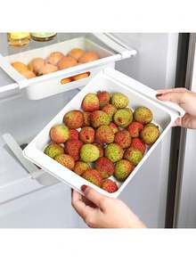 Organizer Dapur Gantung, Kotak Penyimpanan Telur dan Buah untuk Kulkas, Laci Penyimpanan Makanan, Aksesoris Dapur, Rak Organizer Kulkas - Putih - View 3