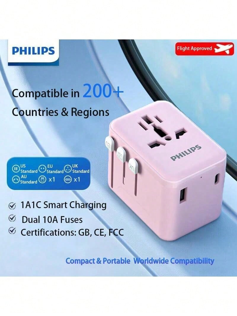 PHILIPS Adaptador de viaje multipaís SPB1015: 1 puerto USB + 1 puerto tipo C, compatible con Australia y Nueva Zelanda, ligero y portátil, ideal para cargar varios dispositivos. - Ver 1