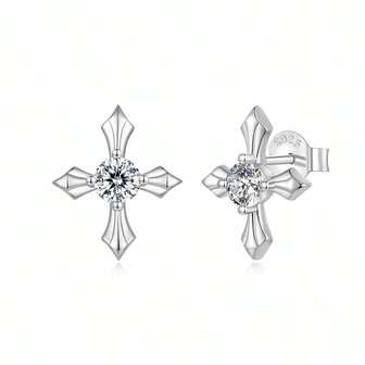  WOSTU Cross 0.3ct Moissanite Stud Earrings - Simple And Understated, Symbolizing Unconditional Love, Filled With Hope Towards The Light. Unisex, And Versatile, Sparkling With A Certificate. Moissanite Earrings, Ear Jewelry