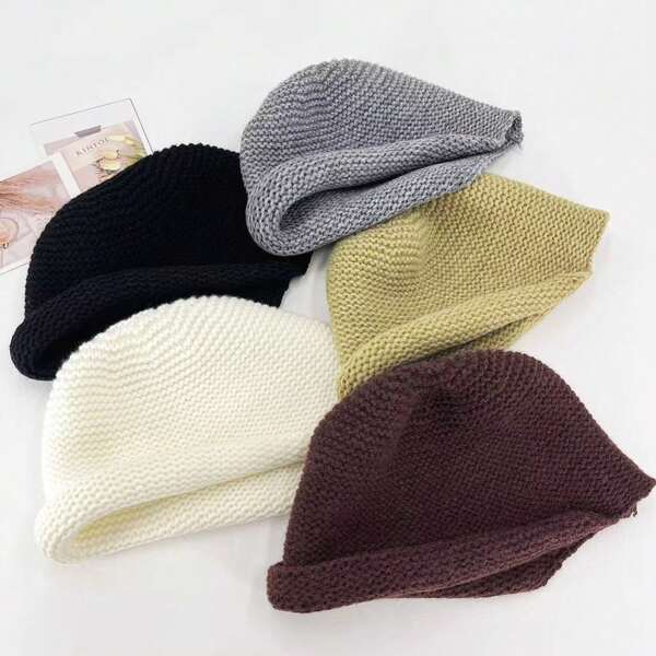 1pc, A Chunky Knit Woolly Hat Combining Style And Warmth. Ideal For Winter Warmth, Autumn Outdoor Wear, And As A Unisex Casual Headwear Accessory.