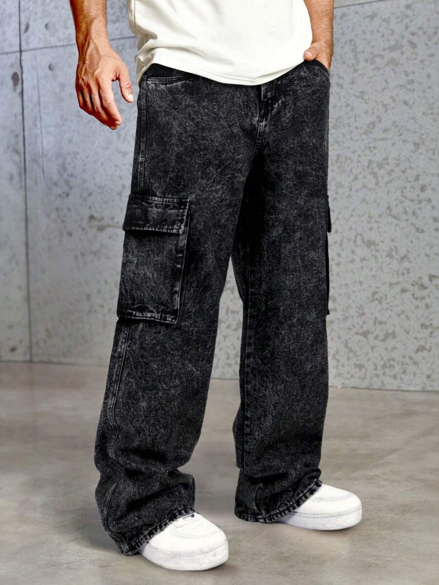 GINGTTO Quần dài thường ngày rộng rãi nhiều túi màu trơn cho nam, mặc hàng ngày - màu đen - Xem 1