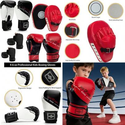 Boxing Gloves And Punching Mitts Set For Sports Boxing Gloves Boxing Pads With Hand Wraps Boxing Equipment Set For MMA Karate Muay Thai Taekwondo