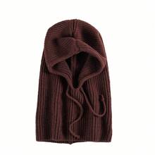 1pc Solid Color Street Knit Fabric Balaclava Hat, Winter Windproof Neck Warmer Beanie Set For Women, Cute & Warm
