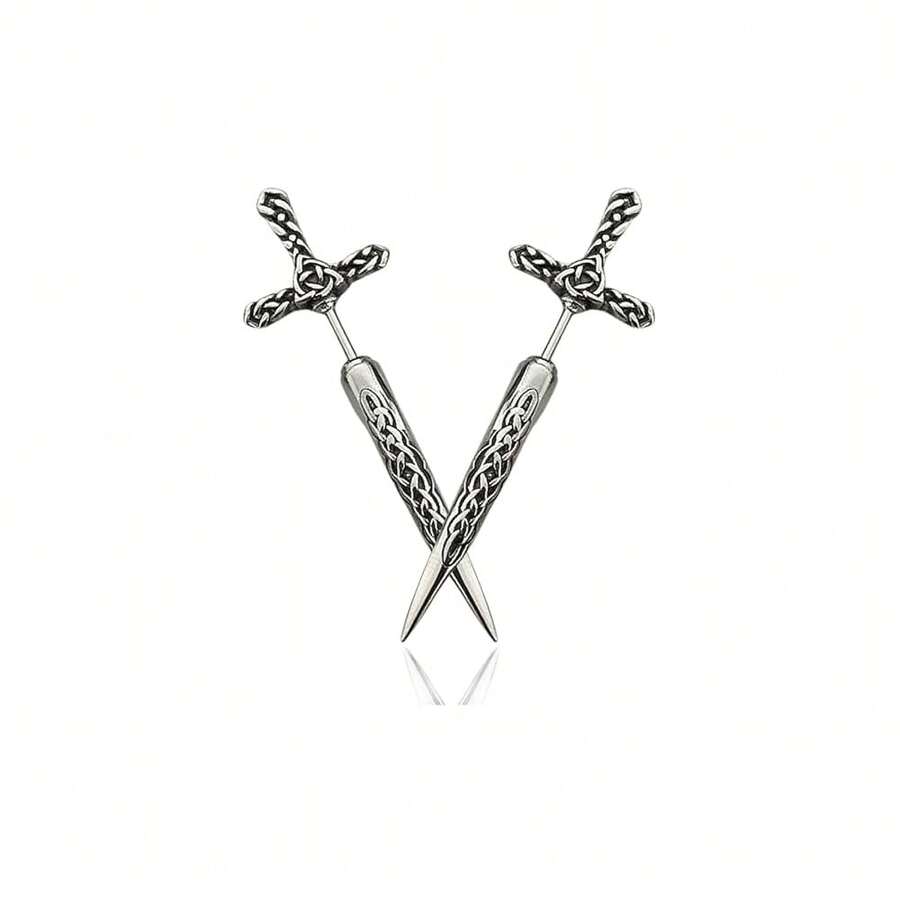 Gothic Sword Earrings For Women,Rhinestone  Pirate Earring,Punk Sword Front Back Stud Earrings Goth Jewelry For Halloween Costume Renaissance Accessories{Inchcolor_nameinch:InchSilverinch} - Silver - View 1