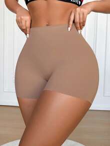女士栗色无缝安全短裤，高腰，不透明，弹力透气，舒适贴身短裤 - 卡其色 - 查看 4