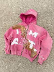 Y2k Graphic Zip Up Hoodies For Women Long Sleeve Casual Sweatshirt Jacket - Pink - View 6