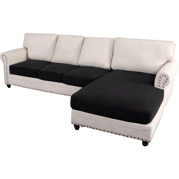 Sofa Covers With Chaise Stretch Couch Cover Wear-Resistant Universal Sofa Cover Stretch For Sectional Slipcovers Seat Only: 1 Chaise + 3 Sofa Black