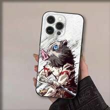 Funda de teléfono con diseño del personaje Hashibira Inosuke de anime, compatible con modelos 17, 16, 15, 14, 13, 12, 11, Pro, Max, Plus, Air, X, XS, XR, SE, 8, 7, Mini, de color negro suave - Z2 - Ver 8