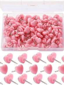 100pcs Cute Pink Heart Shaped Push Pins - Perfect For Home, School And Office Decor! - Multicolor - View 2