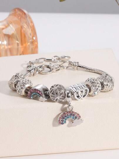 1pc Fashionable, Elegant & Cute Women's Bracelet With Multicolor Cloud Pendant, Hollow Heart Beads, Hollow Flower Beads, Heart Bow Beads And Cloud Beads, Suitable For Daily Wear, Dates, Parties, Women's Birthday Gifts, Music Festival Gifts, Daily Commute Jewelry Matching