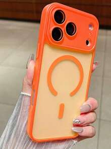 1个电镀相机镜头贴膜磨砂手机壳,兼容 17 Pro Max,支持磁吸无线充电,PC材质保护套 - 橘色 - 查看 6