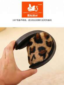 热搜网红仙女风豹纹毛绒拖鞋女装2025秋季新款平底拖鞋圆字棉拖鞋 - 咖色 - 查看 8