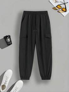 Men's Solid Color Lightweight Multi-Pocket Cargo Pants, Fashionable Tapered Leg, Casual Outdoor Hiking Trousers