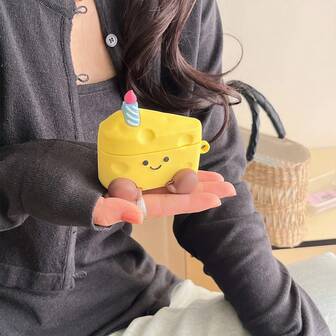 新奇可爱笑脸奶酪硅胶软壳耳机保护套，防震设计，兼容苹果第一代/第二代/第三代/Pro/Pro第二代，创意设计，适用于新款第四代