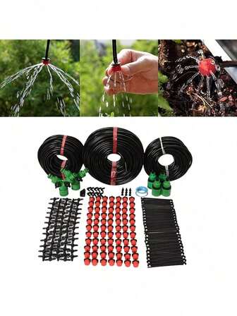 Drip Irrigation System Kit With 4/7 Hose & Adjustable Nozzle Emitters - Complete Garden Watering Solution For Outdoor Gardens, Potted Plants, Efficient Water Saving, Easy Installation, Ideal For Automatic Irrigation & Plant Care