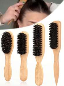 1支多功能猪鬃毛发刷，可作发蜡刷，木柄设计，适用于头发、胡须护理、造型、理发、抚平毛躁，沙龙/美发师专用 - 彩色 - 查看 13