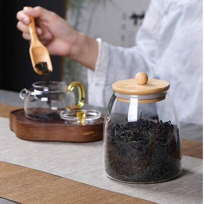 Bamboo & Wood Lid Transparent Glass Fruit Plate, Creative Style, Japanese Covered, Dried Fruit Tray, Multi-Compartment Fruit Plate, Suitable For Home Coffee Table