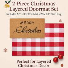 LAN-Christmas Door Mat Combo Set - 100 Coco Coir Welcome Mat + 28 X 43 Inch Red And White Plaid Rug Christmas New Year Holiday Collection Doormat For Front Porch Entryway DecorativeS138 - 24x37Rectangular - View 3