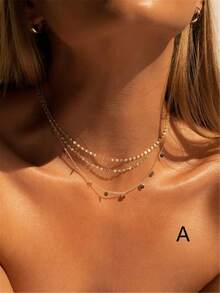 1-2pcs Minilamist Round Disc Charms Stack Gold Choker For Women & Girls, Everyday Jewelry, Party, Travel ,Dating, Party Necklace, Gift For Mom, New Year Gift - Yellow Gold - View 5