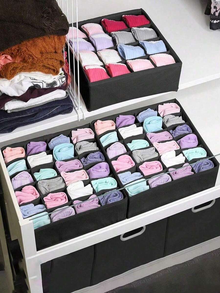 1 buah Kotak Penyimpanan Lipat Kain 24 Sekat, Cocok untuk Kaus Kaki, Pakaian Dalam, Dasi, Sabuk, dan Barang Lainnya, Kotak Penyimpanan Kain, Kotak Penyimpanan Lipat, Kotak Pengatur Kaus Kaki dan Pakaian Dalam, Kotak Penyimpanan Laci/Kabinet/Lemari Pakaian, Hadiah Natal untuk Kamar Tidur - MultiWarna - View 1