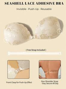 1pc Lace Invisible Push-Up Bra, Comes With Randomly Sewn Transparent Straps, Suitable For Women's Wedding Dresses, Camisoles, Bras - Pairs Well With Camisoles, Dresses, Jumpsuits