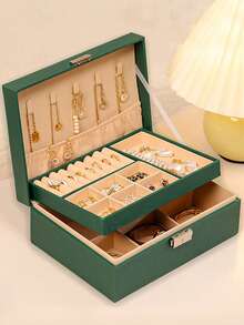 Large Capacity Jewelry Storage Box, Double Layer Lockable Necklace Earring Organizer Box, Big Space Ring Earring Jewelry Box, Double Layer Jewelry Box, Leather Portable Jewelry Box With Removable Tray, Fabric Lining, Key Lock Closure - Desktop Storage, Travel Jewelry Box, Jewelry Organizer For Necklaces, Rings, Watches, Bracelets, Best Gift For Family, Friends, Students, Teachers, Goddess, Holiday Gifts