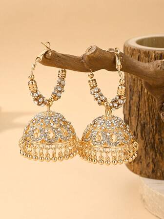 Elegant & Charming Dangle Earrings,Wrapped In Rhinestones Hoop Earrings,Cubic Zirconia Boho Tassel Bells Style Jewelry Suitable For Women's Daily Wear,Wedding,Party,Jewelry Gift