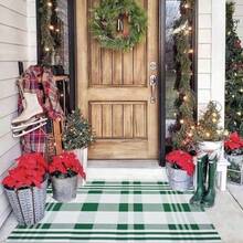 LAN-Christmas Door Mat Outdoor 27.5 X 43 Green And White Plaid Rug Christmas Decor Rug Cotton Hand-Woven Layered Door Mats Washable Carpet For Front Porch Kitchen Farmhouse EntrywayS138 - 24x37Rectangular - View 3