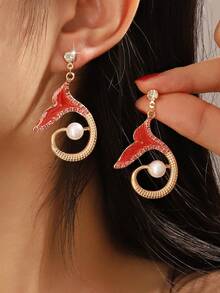 1 Pair Minimalist European & American Style Fish Tail Earrings, Fashionable Jewelry For Women, Suitable For Parties And Gatherings Valentine's Day Accessories - Fishtail - View 9