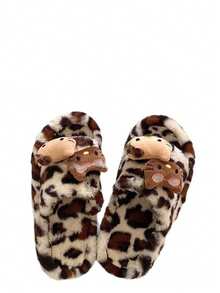 New Leopard Print Cute Cat Decor Creative Winter Thick Bottom Plush Slippers For Women, Warm Lined Shoes Insulation, Galentines, Puppy, Carnival,Shoe,Spring Summer Picks,Brides Maid Gifts,Room,Bedroom Decor,Beach,Travel,For Men,For Women,Vacation,Cute Stuff - Multicolor - View 1