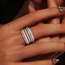 1pc 925 Sterling Silver Geometric Hollow Line Design Open Ring, Minimalist & Elegant, Suitable For Daily, Vacation, Party Wear. Gift For Family, Friends, Christmas, Valentine's Day, Birthday - Silver - View 7