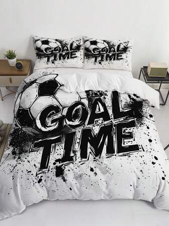 3件套足球主题床上用品套装，足球运动主题被套套装，适合男孩、女孩、青少年，卧室装饰（1个被套+2个枕套，不含被芯）